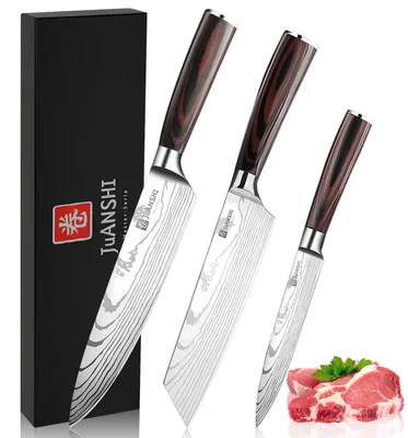 Produktbild von 3-teiliges Messerset Kochmesser Kiritsuke Universalmesser 20,5 cm 13 cm Carbon Edelstahl