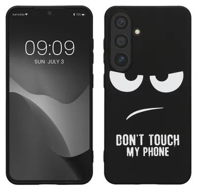 Produktbild von kwmobile Hülle kompatibel mit Samsung Galaxy S24 - Handyhülle Silikon Case - Don't touch my Phone Weiß Schwarz
