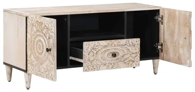 Imagen del producto de vidaXL: Mueble de TV blanco, 105 x 33,5 x 46 cm, madera maciza de mango