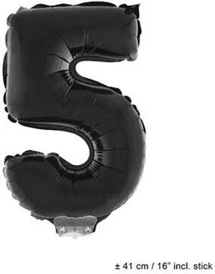 Produktbild von Zahlen Folienballon 41 cm mit Stab - Schwarz Zahl 5