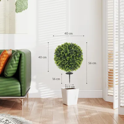 Produktbild von HOMCOM 2er-Set Kunstpflanzen, Künstliche Buchsbaumkugeln mit Bodenpfahl, Grün