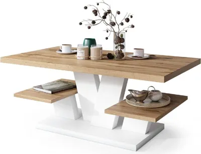 Produktbild von All4All Couchtisch Valerio , Wohnzimmertisch , Kaffeetisch , Tisch mit Ablagen , Esszimmertisch , Coffee Table , 110x60cm , 05 , Wotan + Weiß