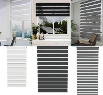 Produktbild von QEENTOE Doppelrollo Klemmfix ohne Bohren, Duo Rollo Blickdicht Zebrarollo Rollo für Fenster und Tür, Klemmrollo für Wohnzimmer Küche Büro lichtdurchlässig und verdunkelnd, 120 x 150 cm, Schwarz