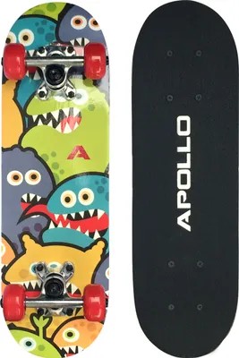 Produktbild von Apollo Kinder Skateboard, | kleines Komplett Board mit ABEC 3 Kugellagern und Aluminium Achsen  | Coole Designs für Kinder | Cruiser Boards für Mädchen und Jungs | Kinder Skateboard ab 3 Jahre - "Monsterskate" 51cm