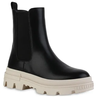 Produktbild von VAN HILL Damen Klassische Stiefeletten Prints Stiefel Profil-Sohle Schuhe 840554, Farbe: Schwarz Beige, Größe: 36