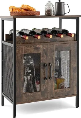 Immagine prodotto di Mobile bar con ripiano portaoggetti, mobile wine bar, mobile per bevande con portabottiglie e portabicchieri estraibili, mobile buffet industriale per la cucina