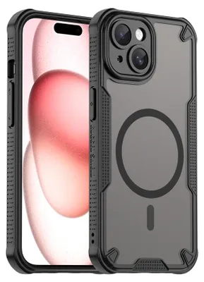 Produktbild von Defender Hülle für Apple iPhone 15 Schutzhülle Matt Schwarz Magsafe Backcover Handy Case
