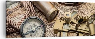 Produktbild von Bild auf Leinwand - Leinwandbild - Kompass Kompass Karte - 140x50cm - Wand Bild - Wanddeko - Leinwanddruck - Bilder - Kunstdruck - Wanddekoration - Leinwand bilder - Wandkunst - AB140x50-3730