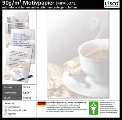 Produktbild von Motivpapier Briefpapier (Kaffee-5071, DIN A4 25 Blatt) Cafe Gastronomie trinken / Restaurant / Gaststätte / Kneipe