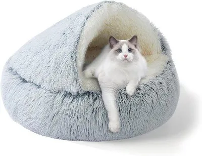 Produktbild von Famanu Katzenbett Donutform - Warmes, weiches Plüsch - Antirutschboden für kleine und mittelgroße Haustiere