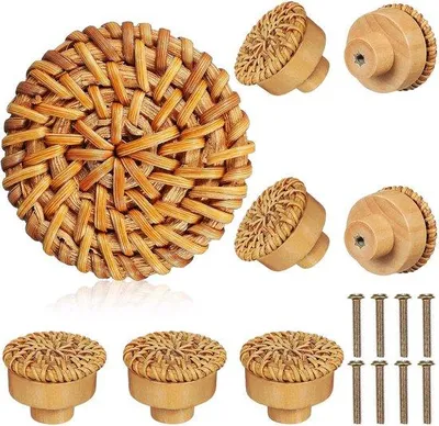 Produktbild von Famanu Dekorative Knöpfe aus Holz und Rattan - Set von 8 Stück