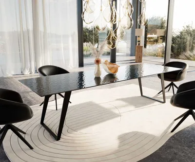 Produktbild von DELIFE Esstisch Edge 300x100 Reliefglas Rauchschwarz 3D-Design Metall Schräg Schwarz