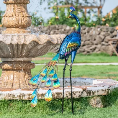 Image de Omgoods - Décoration de jardin en métal représentant un paon, 61 cm, pour intérieur et extérieur