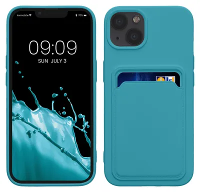 Produktbild von kwmobile Handyhülle für Apple iPhone 13 Hülle mit Kartenfach - TPU Case - Kabelloses Laden - Schutzhülle Cover in Hellblau matt
