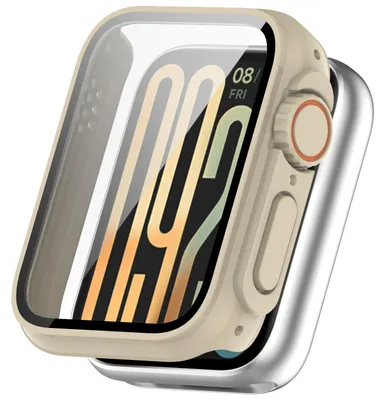 Image de Pour Xiaomi Smart Band 9 Pro Housse plastique PC Smart + verre trempé H9 dur Beige