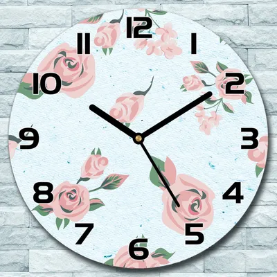 Produktbild von Wanduhr aus Glas Rund fi 30 Pastell Blumen Quarz Deko Schlafzimmer Büro