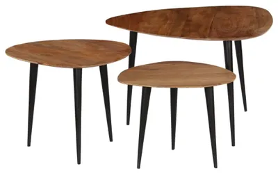 Image de ensemble de 3 tables basses en bois massif d'acacia