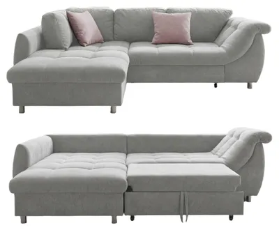 Produktbild von Ecksofa Schlafcouch L-Garnitur Bettkasten Ottomane links Mikrofaser in Grau / 17002