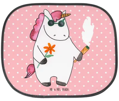 Produktbild von Mr. & Mrs. Panda Sonnenschutz Auto Einhorn Woodstock - Rot Pastell - Geschenk, für, Party, Joint, Sonnenblende, Autoscheiben, autofenster, Seitenscheibe, Unicorn, Alkohol
