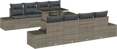 Immagine prodotto di vidaXL Set di divani da giardino con cuscini 9 pezzi Poli rattan grigio