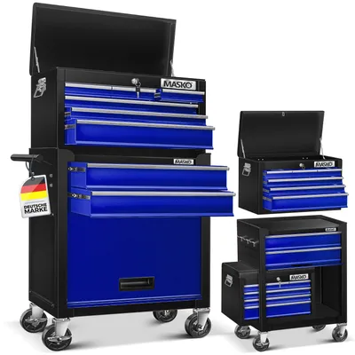 Produktbild von MASKO® Werkstattwagen inkl. Koffer - 9 Fächer Abschließbar Massives Metall, Werkzeug-Wagen ohne Werkzeug, Rollwagen zur Werkzeugaufbewahrung mit Schloss