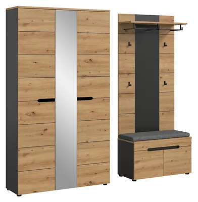 Produktbild von xonox.home Garderobenkombination Canu Basalt grau/ Artisan Nachbildung B/H/T: 200x190x37 cm