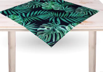 Zdjęcie produktu dla Letni obrus z genialnym nadrukiem (obrus środkowy 80x80cm) "Liście" wiosenna dekoracja stołu jadalnego - podkładka