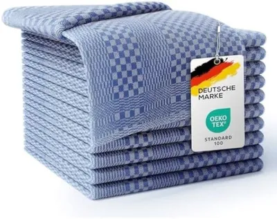 Productafbeelding van PromoHome® Set van 10 keukenhanddoeken – Blauw geruit, 50 x 70 cm, zeer absorberend