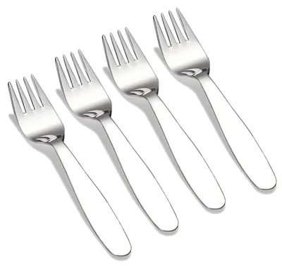 Obrázok produktu pre Sada 4 detských vidličiek, 15 cm, nerezová oceľ, strieborná, príbor pre deti, vhodný do domácnosti a do školy