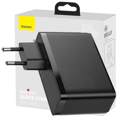 Produktbild von Baseus Gan2 Pro Schnelles Ladegerät 100W Usb / Usb Typ C Schnellladung 4+ Energieversorgung Schwarz (Ccgan2P-L01)