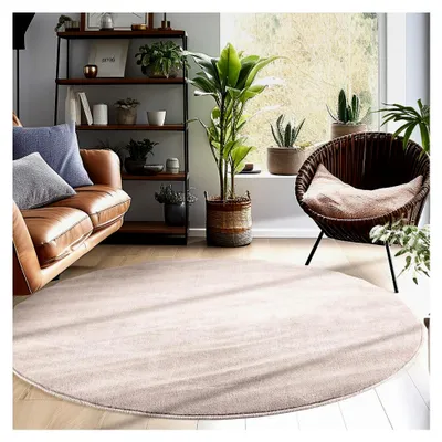 Produktbild von Einfarbiger runder Teppich für Wohnzimmer, Esszimmer, Schlafzimmer und Küche, waschbar und rutschfest, beige, kurzflorig, Größe: 120 cm