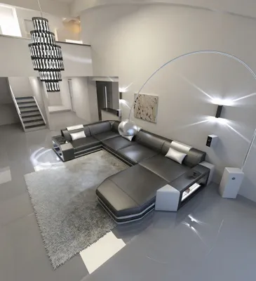 Produktbild von Wohnlandschaft Presto als U Form mit Licht Echtleder