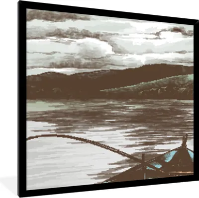 Produktbild von MuchoWow® MuchoWow® Gerahmtes Poster Boot - Meer - Angelrute 40x40 cm - Poster mit zchwarzem Bilderrahmen - Mit Rahmen - Wanddekoration Schlafzimmer