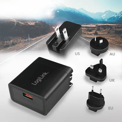 Image de LogiLink USB Steckdosenadapter 1port,18W, für QC 3.0, schw.