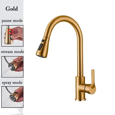 Produktbild von Küchenarmatur, Ausziehbare Sprühkopf, Drehbares Design, cf04043-GOLD