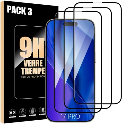 Image de 3 Verre Trempé Intégral pour iPhone 17 Pro - Protection avec Bord Noir Anti-Rayures