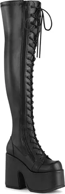 Produktbild von Demonia | Overknee Stiefel - Camel-300 - Schwarz - EU 38 - Plateau - Schnürung - Extravagant