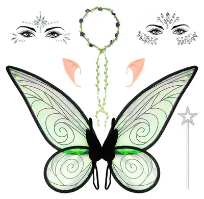 Produktbild von Satz von 7 Feenflügel Kinder Erwachsene, Feen Flügel Damen Club Kostüm Fairy Wings für Karneval Geburtstag Halloween Weihnachten Rollenspiele Comic Con Themed Party