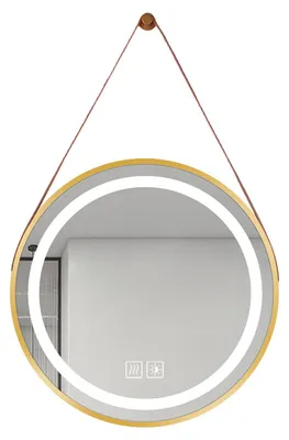 Productafbeelding van AIORBER LED-badspiegel, rond, met verlichting, anti-condens, wandspiegel, touchbediening, dimbaar, decoratieve spiegel met banden, 50 cm, goud