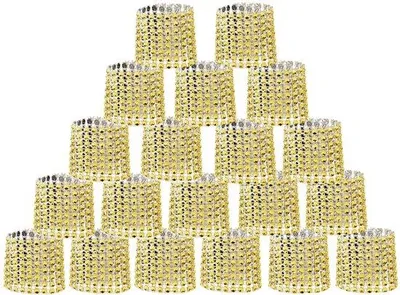 Productafbeelding van Ibenzoa® 20-delige set servetringen – glanzend goud met strass-look, kunststof, 13 x 4 cm, open ontwerp met klittenbandsluiting voor een feestelijke tafeldecoratie