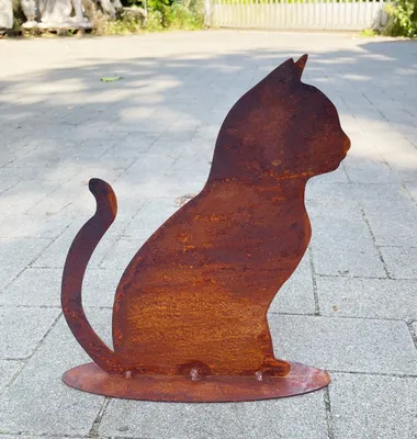 Produktbild von Gartenfigur Katze sitzend 30x25cm auf Platte Edelrost Gartendeko Rost Metall Rostfigur Tier
