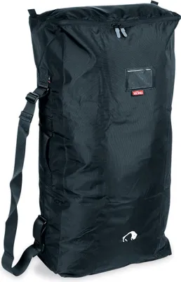 A black duffel bag with a shoulder strap, shown against a white background.