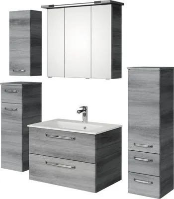 Produktbild von Pelipal Badmöbel-Set Kumba BxHxT 137 x 200 x 50 cm Frontfarbe graphit struktur quer mit Mineralguss-Waschtisch, Midischr