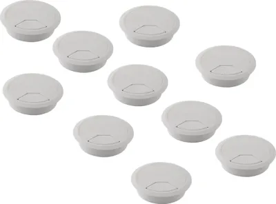 Produktbild von 10er Set - Kabeldurchführung Schreibtisch - 10 Stück Kabeldurchlass mit Staubdichtung für diverse Büro Schreibtische & Arbeitsplatten | runde Kabeldose aus ABS Kunststoff | Kabelauslass 60mm in Weiß
