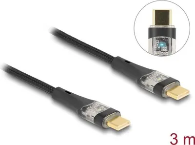 Produktbild von DeLOCK USB 2.0 Schnellladekabel USB Type-C Stecker zu Stecker transparent PD 3.0 100 W 3 m, 3 m, USB C, USB C, USB 2.0, 0,48 Gbit/s, Schwarz