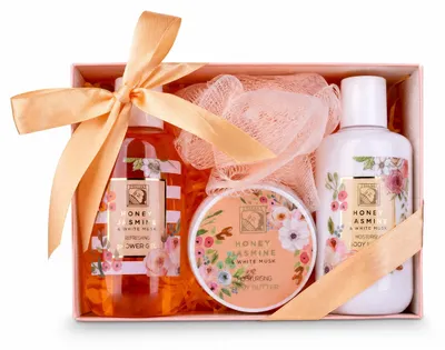 Zdjęcie produktu dla Zestaw kosmetyków do pielęgnacji ciała dla kobiet, zapach miodu i jaśminu, 4-elementowy, do kąpieli i pod prysznic