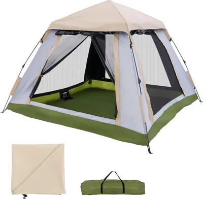 Immagine prodotto di Tenda da campeggio COSTWAY, tenda pop-up per 2-4 persone, tenda a cupola con copertura antipioggia rimovibile, 2 finestre antizanzare, 2 porte con cerniera e borsa per il trasporto