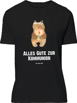 Produktbild von Mr. & Mrs. Panda Größe M T-Shirt Bär Kommunion - Schwarz - Geschenk, Shirt, Tshirt, Katholisch, mit Spruch, Gottes Segen, Teddy, Herren, Taufkerze
