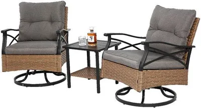 Immagine prodotto di Set altalena girevole 3 pezzi in rattan marrone per terrazza