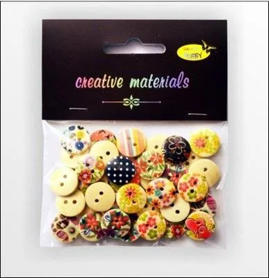 Produktbild von Holzknöpfe Creme Blumen Druck 15mm 15g